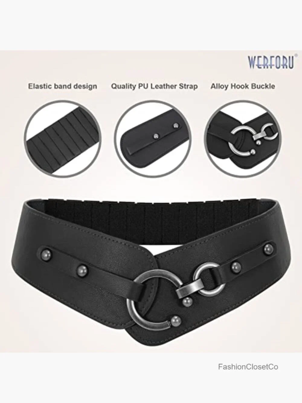 Vintage Wide Elastic Thick Stretch Belt with Interlock Buckle for Dress